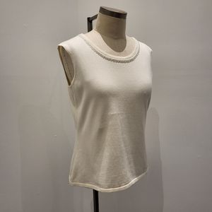 Bob Mackie Wearable Art Cream w/ Beaded Neckline Knit Top